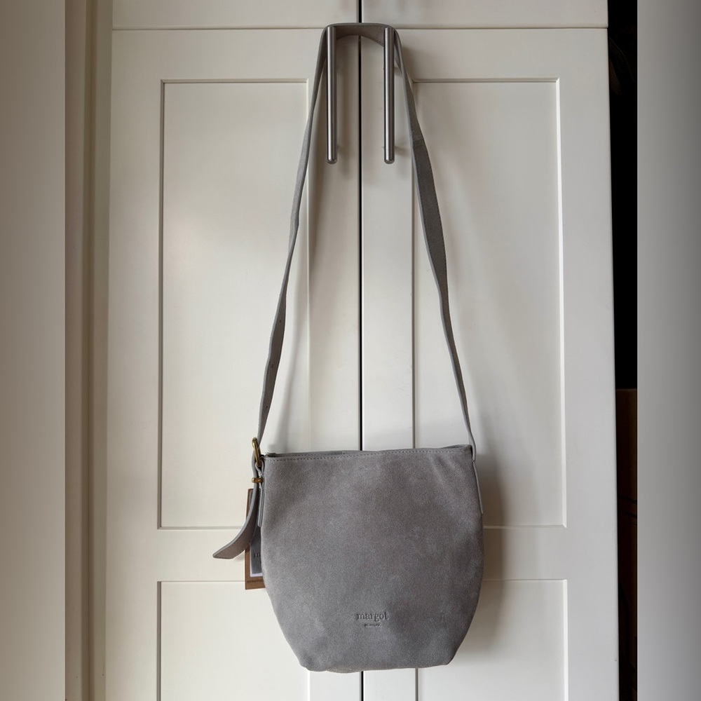 NWT Margot New York suede, gray, Kaye mini bucket cross body purse
